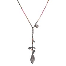 Long necklace with colorful tourmalines and silver pendants