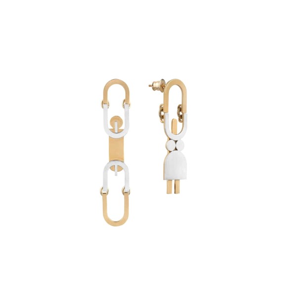Silver asymmetrical earrings with robots