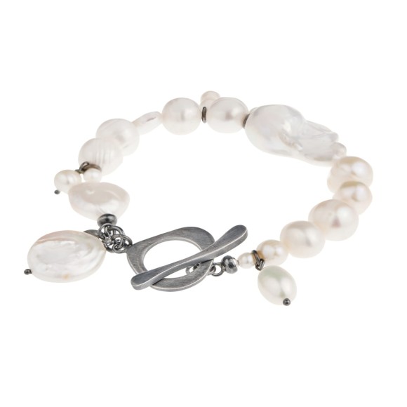 Silver bracelet with irregular pearls from the Parer PRA72-1 ORSKA collection