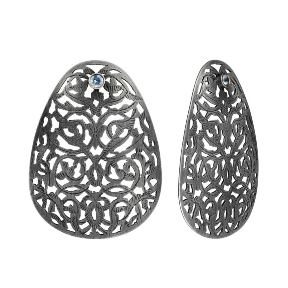 Symmetrical oval earrings with blue zirconia from the Morocco collection MRK48-1 ORSKA