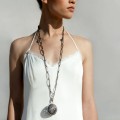Long chain necklace with convex pendant and cubic zirconia from the Morocco collection MRN68-2 ORSKA