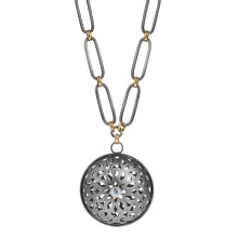Long chain necklace with round pendant and zirconias from the Morocco collection.