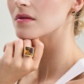 Gold-plated ring with amber and engraving from the Sello collection SLP6 ORSKA