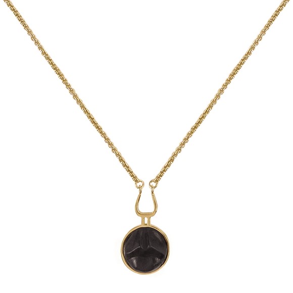 Gold-Plated Necklace with a Pendant of Carved Wooden Lips from the Kembali Collection