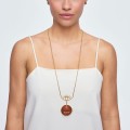 Long Gold-Plated Necklace with Carved Wooden Lips from the Kembali Collection - ORSKA jewelry