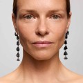 Long silver earrings with black tourmalines - ORSKA jewelry