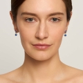 Small dangling earrings with navy blue enamel decoration - Minakari ORSKA jewelry