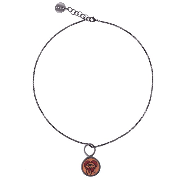 Short necklace with a pendant with an eye on a chain by the ORSAK jewelry brand