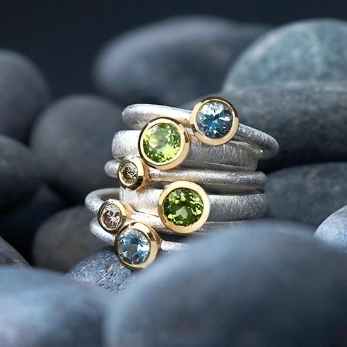 Silver rings with colorful natural stones