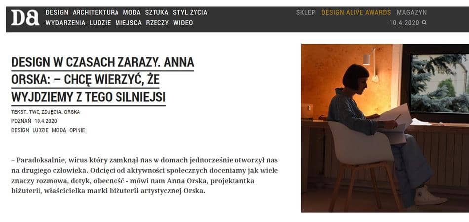 Anna Orska dla Design Alive w ramach cyklu "Design w czasach zarazy"